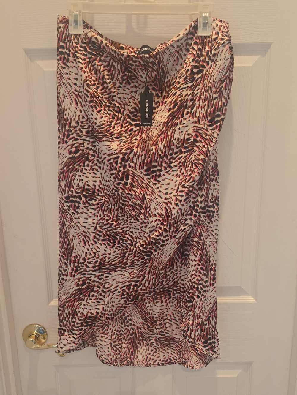 Express Midi Skirt in Cream with Black and Brown Abstract Print
